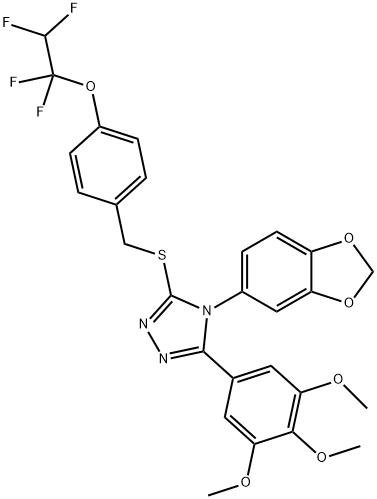 4-(1,3-benzodioxol-5-yl)-3-[[4-(1,1,2,2-tetrafluoroethoxy)phenyl]methylsulfanyl]-5-(3,4,5-trimethoxyphenyl)-1,2,4-triazole 구조식 이미지