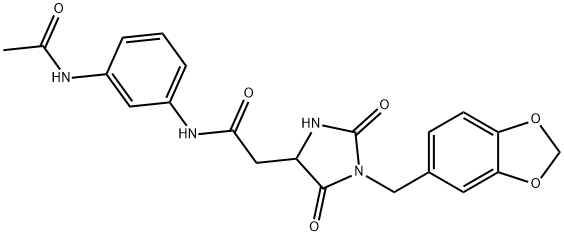 N-(3-acetamidophenyl)-2-[1-(1,3-benzodioxol-5-ylmethyl)-2,5-dioxoimidazolidin-4-yl]acetamide Structure