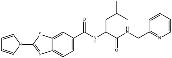 N-[4-methyl-1-oxo-1-(pyridin-2-ylmethylamino)pentan-2-yl]-2-pyrrol-1-yl-1,3-benzothiazole-6-carboxamide 구조식 이미지