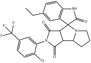 2'-[2-chloro-5-(trifluoromethyl)phenyl]-5-ethylspiro[1H-indole-3,4'-3a,6,7,8,8a,8b-hexahydropyrrolo[3,4-a]pyrrolizine]-1',2,3'-trione Structure
