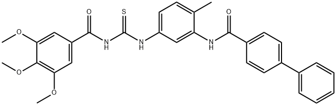 3,4,5-trimethoxy-N-[[4-methyl-3-[(4-phenylbenzoyl)amino]phenyl]carbamothioyl]benzamide 구조식 이미지