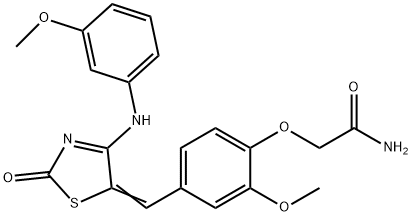 2-[2-methoxy-4-[(E)-[4-(3-methoxyanilino)-2-oxo-1,3-thiazol-5-ylidene]methyl]phenoxy]acetamide Structure