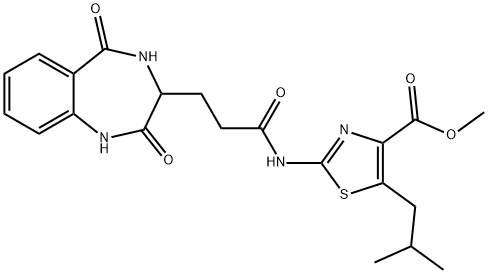 methyl 2-[3-(2,5-dioxo-3,4-dihydro-1H-1,4-benzodiazepin-3-yl)propanoylamino]-5-(2-methylpropyl)-1,3-thiazole-4-carboxylate Structure