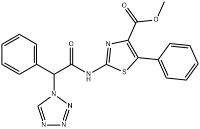 methyl 5-phenyl-2-[[2-phenyl-2-(tetrazol-1-yl)acetyl]amino]-1,3-thiazole-4-carboxylate Structure