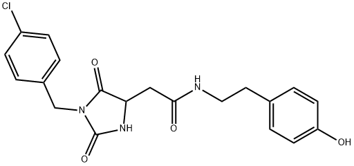 2-[1-[(4-chlorophenyl)methyl]-2,5-dioxoimidazolidin-4-yl]-N-[2-(4-hydroxyphenyl)ethyl]acetamide 구조식 이미지