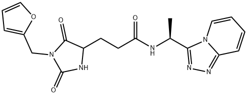 3-[1-(furan-2-ylmethyl)-2,5-dioxoimidazolidin-4-yl]-N-[(1S)-1-([1,2,4]triazolo[4,3-a]pyridin-3-yl)ethyl]propanamide 구조식 이미지