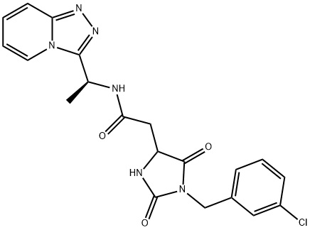 2-[1-[(3-chlorophenyl)methyl]-2,5-dioxoimidazolidin-4-yl]-N-[(1S)-1-([1,2,4]triazolo[4,3-a]pyridin-3-yl)ethyl]acetamide Structure