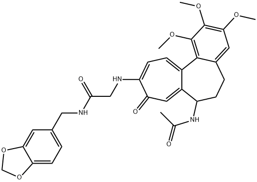 2-[(7-acetamido-1,2,3-trimethoxy-9-oxo-6,7-dihydro-5H-benzo[a]heptalen-10-yl)amino]-N-(1,3-benzodioxol-5-ylmethyl)acetamide 구조식 이미지