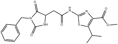 methyl 2-[[2-(1-benzyl-2,5-dioxoimidazolidin-4-yl)acetyl]amino]-5-propan-2-yl-1,3-thiazole-4-carboxylate Structure