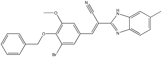 (Z)-3-(3-bromo-5-methoxy-4-phenylmethoxyphenyl)-2-(6-methyl-1H-benzimidazol-2-yl)prop-2-enenitrile 구조식 이미지