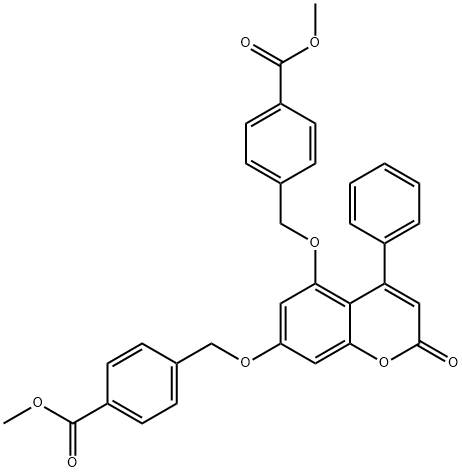 methyl 4-[[5-[(4-methoxycarbonylphenyl)methoxy]-2-oxo-4-phenylchromen-7-yl]oxymethyl]benzoate 구조식 이미지