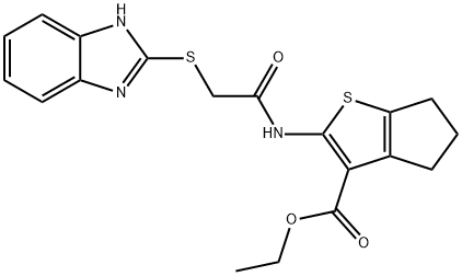 ethyl 2-[[2-(1H-benzimidazol-2-ylsulfanyl)acetyl]amino]-5,6-dihydro-4H-cyclopenta[b]thiophene-3-carboxylate Structure