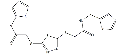 N-(furan-2-ylmethyl)-2-[[5-[2-(furan-2-ylmethylamino)-2-oxoethyl]sulfanyl-1,3,4-thiadiazol-2-yl]sulfanyl]acetamide Structure