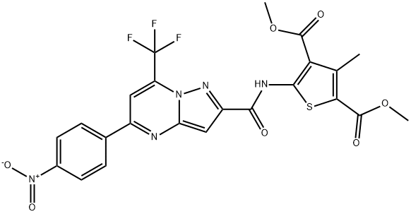 dimethyl 3-methyl-5-[[5-(4-nitrophenyl)-7-(trifluoromethyl)pyrazolo[1,5-a]pyrimidine-2-carbonyl]amino]thiophene-2,4-dicarboxylate 구조식 이미지