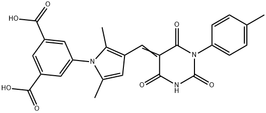 5-[2,5-dimethyl-3-[(Z)-[1-(4-methylphenyl)-2,4,6-trioxo-1,3-diazinan-5-ylidene]methyl]pyrrol-1-yl]benzene-1,3-dicarboxylic acid Structure