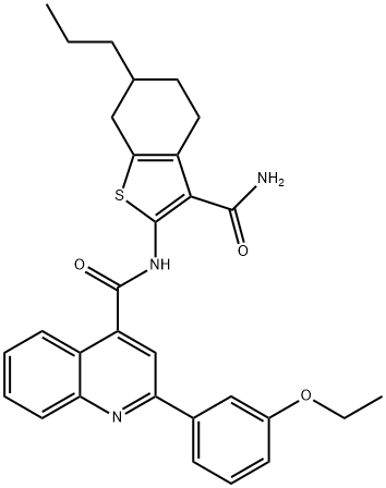 N-(3-carbamoyl-6-propyl-4,5,6,7-tetrahydro-1-benzothiophen-2-yl)-2-(3-ethoxyphenyl)quinoline-4-carboxamide 구조식 이미지