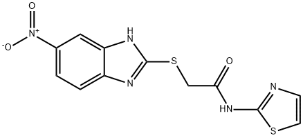 2-[(6-nitro-1H-benzimidazol-2-yl)sulfanyl]-N-(1,3-thiazol-2-yl)acetamide 구조식 이미지