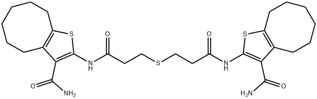 2-[3-[3-[(3-carbamoyl-4,5,6,7,8,9-hexahydrocycloocta[b]thiophen-2-yl)amino]-3-oxopropyl]sulfanylpropanoylamino]-4,5,6,7,8,9-hexahydrocycloocta[b]thiophene-3-carboxamide 구조식 이미지