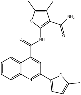 N-(3-carbamoyl-4,5-dimethylthiophen-2-yl)-2-(5-methylfuran-2-yl)quinoline-4-carboxamide 구조식 이미지