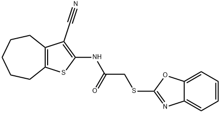 2-(1,3-benzoxazol-2-ylsulfanyl)-N-(3-cyano-5,6,7,8-tetrahydro-4H-cyclohepta[b]thiophen-2-yl)acetamide 구조식 이미지