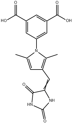 5-[3-[(E)-(2,5-dioxoimidazolidin-4-ylidene)methyl]-2,5-dimethylpyrrol-1-yl]benzene-1,3-dicarboxylic acid Structure