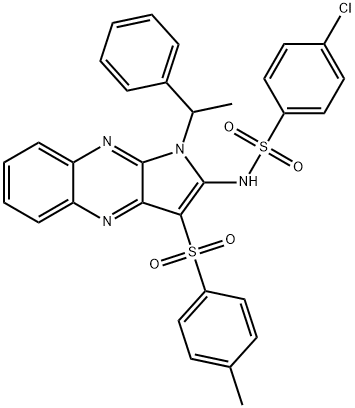 4-chloro-N-[3-(4-methylphenyl)sulfonyl-1-(1-phenylethyl)pyrrolo[3,2-b]quinoxalin-2-yl]benzenesulfonamide Structure