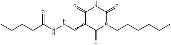 N'-[(E)-(1-hexyl-2,4,6-trioxo-1,3-diazinan-5-ylidene)methyl]pentanehydrazide Structure