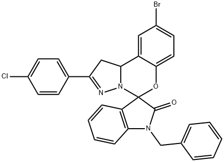 1'-benzyl-9-bromo-2-(4-chlorophenyl)spiro[1,10b-dihydropyrazolo[1,5-c][1,3]benzoxazine-5,3'-indole]-2'-one Structure