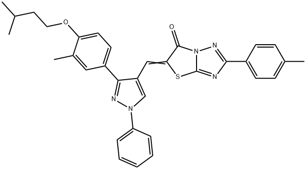 (5Z)-5-[[3-[3-methyl-4-(3-methylbutoxy)phenyl]-1-phenylpyrazol-4-yl]methylidene]-2-(4-methylphenyl)-[1,3]thiazolo[3,2-b][1,2,4]triazol-6-one Structure