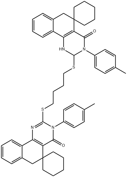 3-(4-methylphenyl)-2-[4-[3-(4-methylphenyl)-4-oxospiro[6H-benzo[h]quinazoline-5,1'-cyclohexane]-2-yl]sulfanylbutylsulfanyl]spiro[6H-benzo[h]quinazoline-5,1'-cyclohexane]-4-one Structure