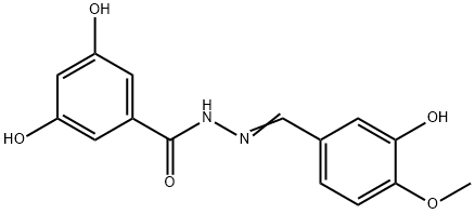 3,5-dihydroxy-N-[(E)-(3-hydroxy-4-methoxyphenyl)methylideneamino]benzamide 구조식 이미지