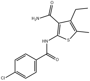2-[(4-chlorobenzoyl)amino]-4-ethyl-5-methylthiophene-3-carboxamide 구조식 이미지