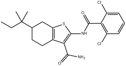 2-[(2,6-dichlorobenzoyl)amino]-6-(2-methylbutan-2-yl)-4,5,6,7-tetrahydro-1-benzothiophene-3-carboxamide 구조식 이미지