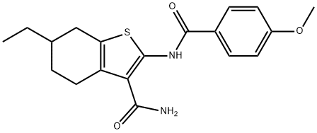 6-ethyl-2-[(4-methoxybenzoyl)amino]-4,5,6,7-tetrahydro-1-benzothiophene-3-carboxamide 구조식 이미지