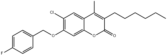 6-chloro-7-[(4-fluorophenyl)methoxy]-3-hexyl-4-methylchromen-2-one 구조식 이미지