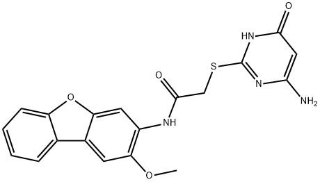 2-[(6-amino-4-oxo-1H-pyrimidin-2-yl)sulfanyl]-N-(2-methoxydibenzofuran-3-yl)acetamide 구조식 이미지