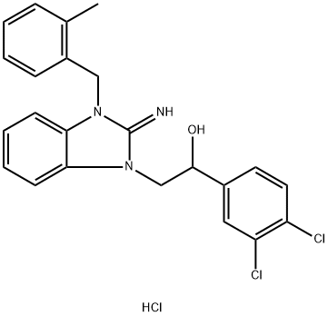 2-[2-amino-3-[(2-methylphenyl)methyl]benzimidazol-3-ium-1-yl]-1-(3,4-dichlorophenyl)ethanol chloride Structure