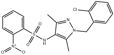 N-[1-[(2-chlorophenyl)methyl]-3,5-dimethylpyrazol-4-yl]-2-nitrobenzenesulfonamide 구조식 이미지
