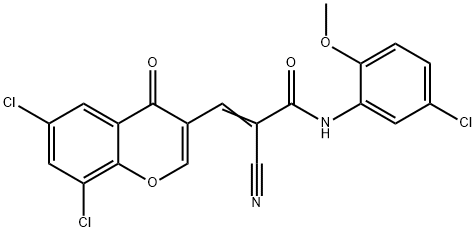 (E)-N-(5-chloro-2-methoxyphenyl)-2-cyano-3-(6,8-dichloro-4-oxochromen-3-yl)prop-2-enamide 구조식 이미지