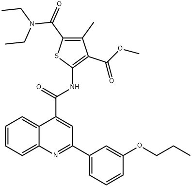 methyl 5-(diethylcarbamoyl)-4-methyl-2-[[2-(3-propoxyphenyl)quinoline-4-carbonyl]amino]thiophene-3-carboxylate 구조식 이미지