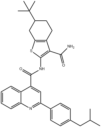 N-(6-tert-butyl-3-carbamoyl-4,5,6,7-tetrahydro-1-benzothiophen-2-yl)-2-[4-(2-methylpropyl)phenyl]quinoline-4-carboxamide Structure