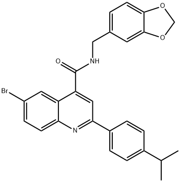 N-(1,3-benzodioxol-5-ylmethyl)-6-bromo-2-(4-propan-2-ylphenyl)quinoline-4-carboxamide 구조식 이미지