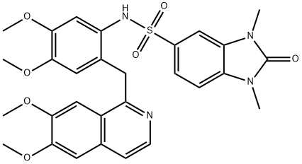 N-[2-[(6,7-dimethoxyisoquinolin-1-yl)methyl]-4,5-dimethoxyphenyl]-1,3-dimethyl-2-oxobenzimidazole-5-sulfonamide 구조식 이미지