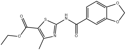 ethyl 2-(1,3-benzodioxole-5-carbonylamino)-4-methyl-1,3-thiazole-5-carboxylate 구조식 이미지