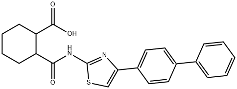 2-[[4-(4-phenylphenyl)-1,3-thiazol-2-yl]carbamoyl]cyclohexane-1-carboxylic acid 구조식 이미지