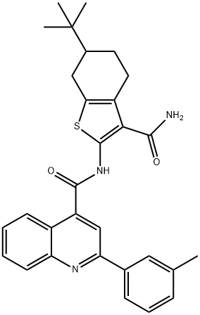 N-(6-tert-butyl-3-carbamoyl-4,5,6,7-tetrahydro-1-benzothiophen-2-yl)-2-(3-methylphenyl)quinoline-4-carboxamide 구조식 이미지