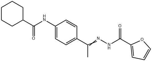 N-[(Z)-1-[4-(cyclohexanecarbonylamino)phenyl]ethylideneamino]furan-2-carboxamide Structure