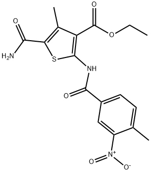 ethyl 5-carbamoyl-4-methyl-2-[(4-methyl-3-nitrobenzoyl)amino]thiophene-3-carboxylate Structure