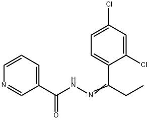 N-[(E)-1-(2,4-dichlorophenyl)propylideneamino]pyridine-3-carboxamide 구조식 이미지