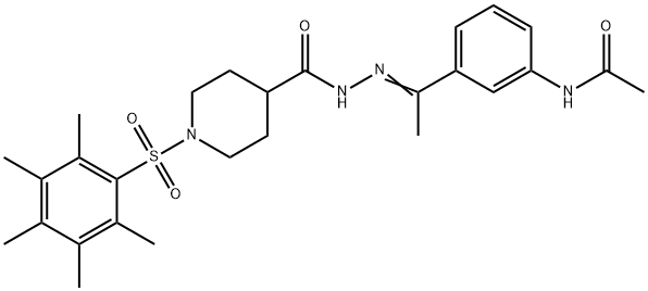 N-[(E)-1-(3-acetamidophenyl)ethylideneamino]-1-(2,3,4,5,6-pentamethylphenyl)sulfonylpiperidine-4-carboxamide 구조식 이미지